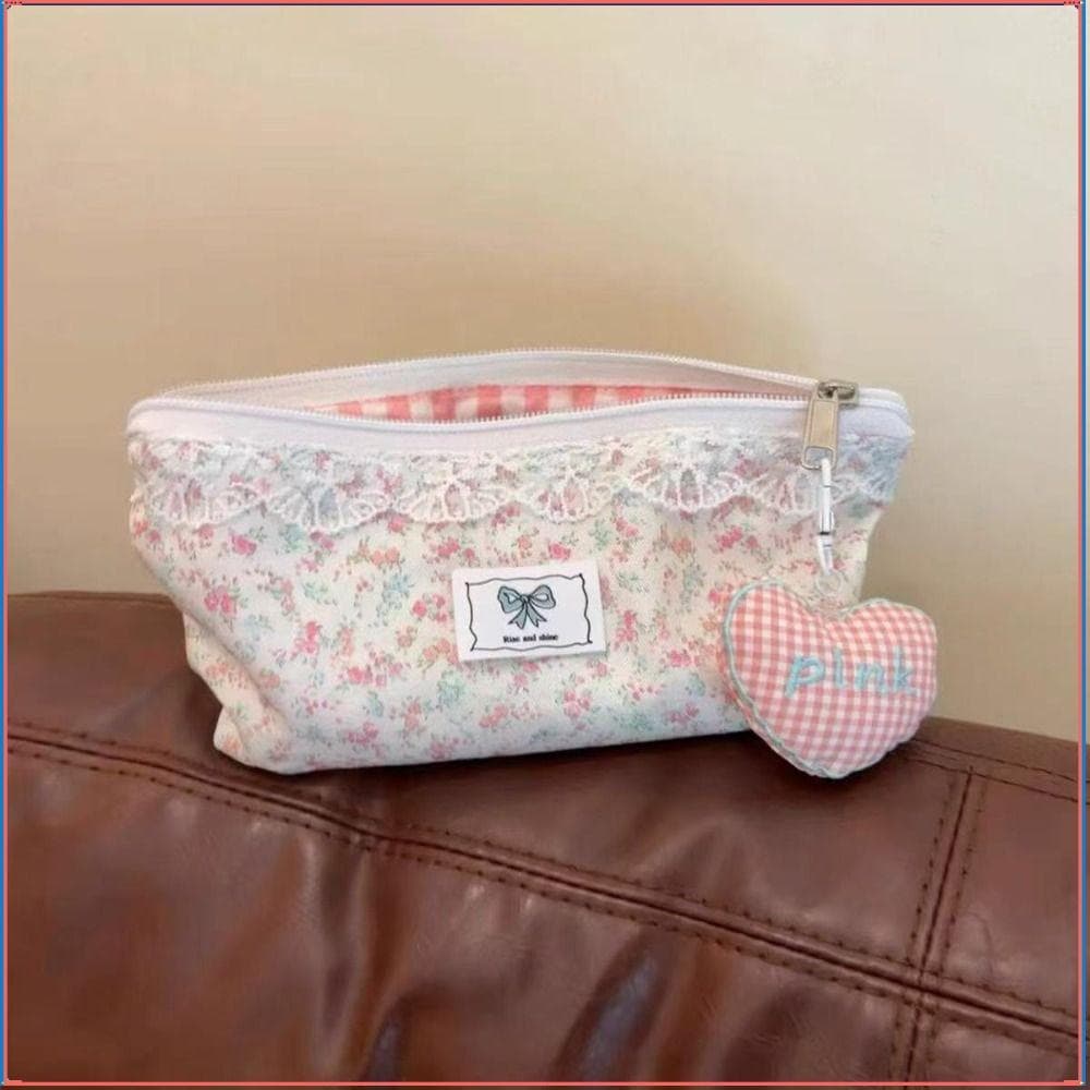 Lápis , Bolsa De Caneta Com Design Floral De Renda Multifuncional , Organizador De Papelaria De Grande Capacidade
