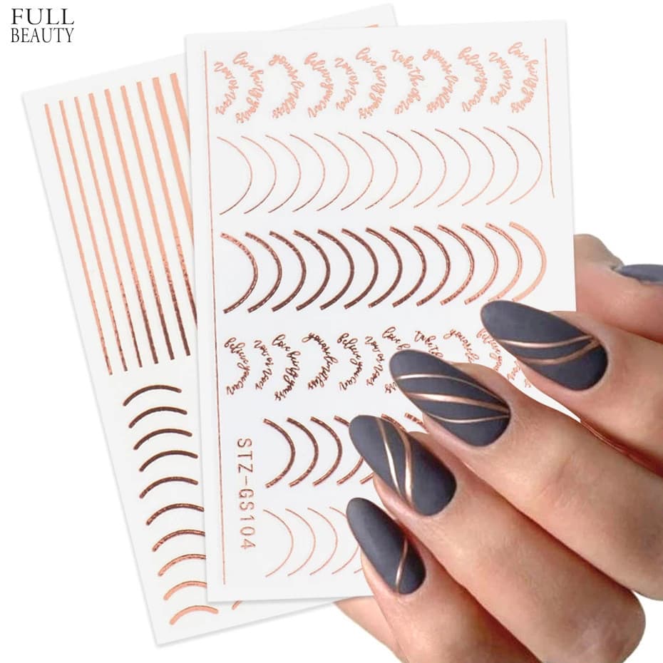 Adesivos de Manicure ouro prata adesivos forma de unha francesa imitação de Metal acessórios linha adesivos de unhas