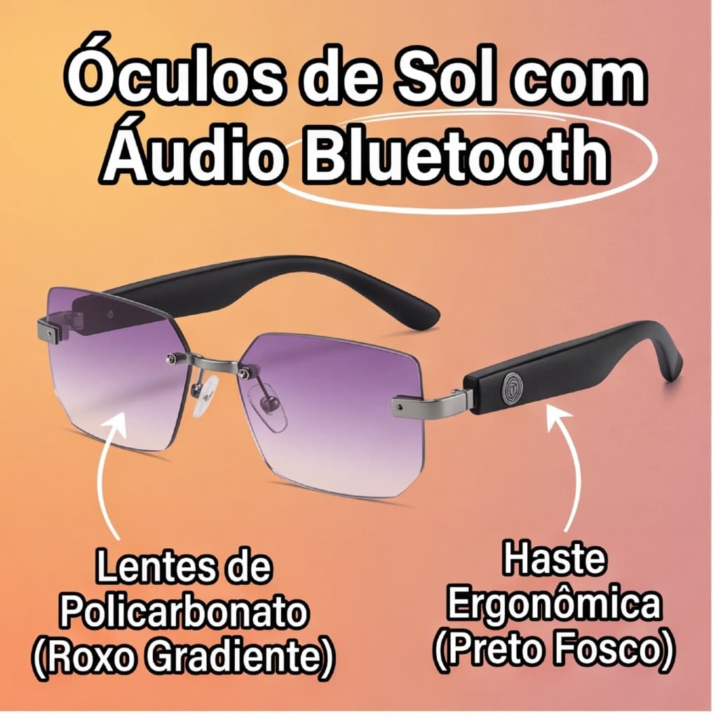 Óculos Inteligente Bluetooth G68-7 com Áudio e Chamada | Smart Glass com Controle Touch
