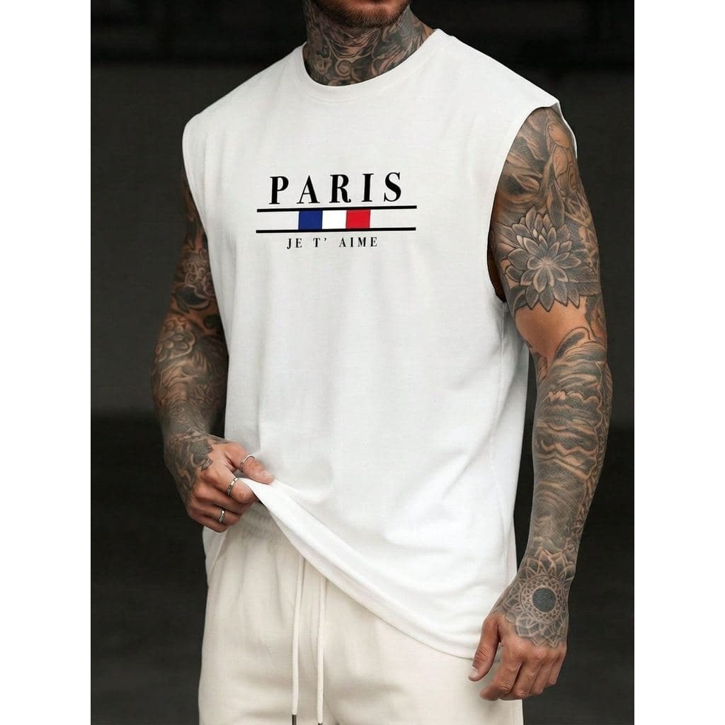 Camisa Regata Oversized Estampa Paris Unissex Masculino Treino Academia Estiloso Casual