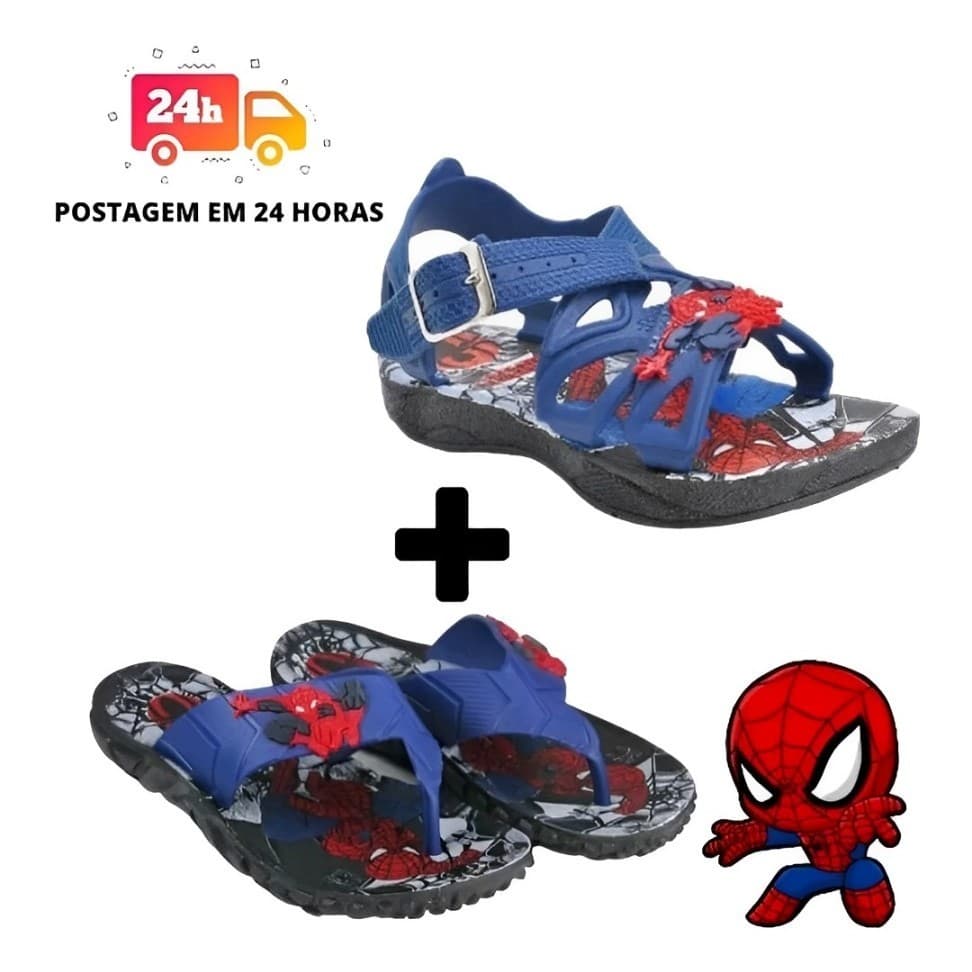 KIT 2 PARES Chinelo + Sandália Infantil Homem Aranha, Capitão América, Ben 10, Hot Whells