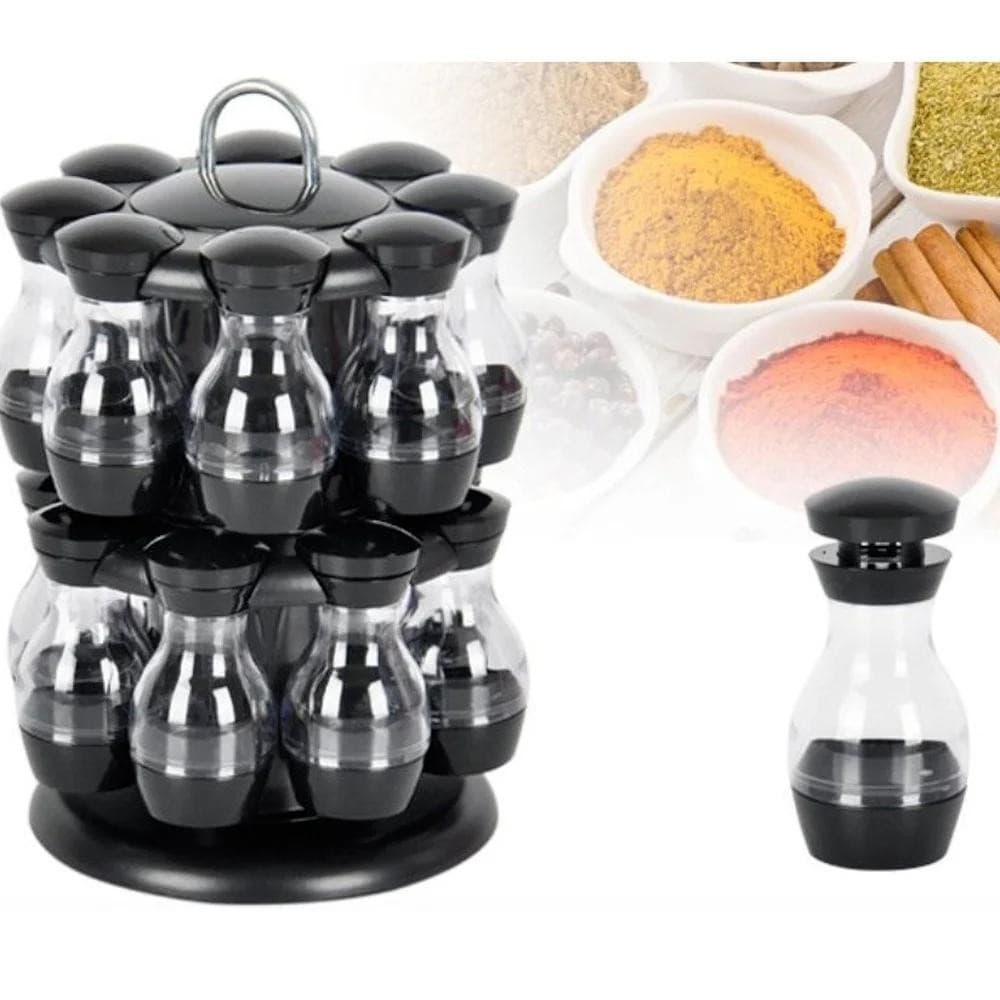 16 Pçs Café Açúcar Selo Jar Recipiente Condimento Conjunto 360 Rotativo Tempero Rack Cozinha Garrafa