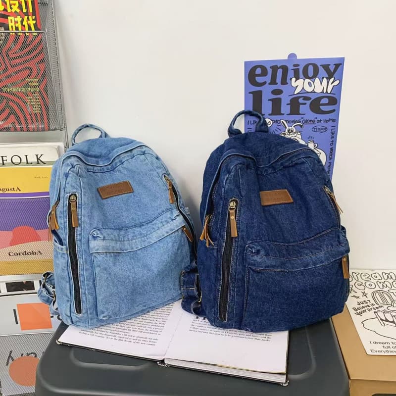 Mochila Jeans Feminina – Bolsa De Estudante De Viagem De Moda De Alta Capacidade