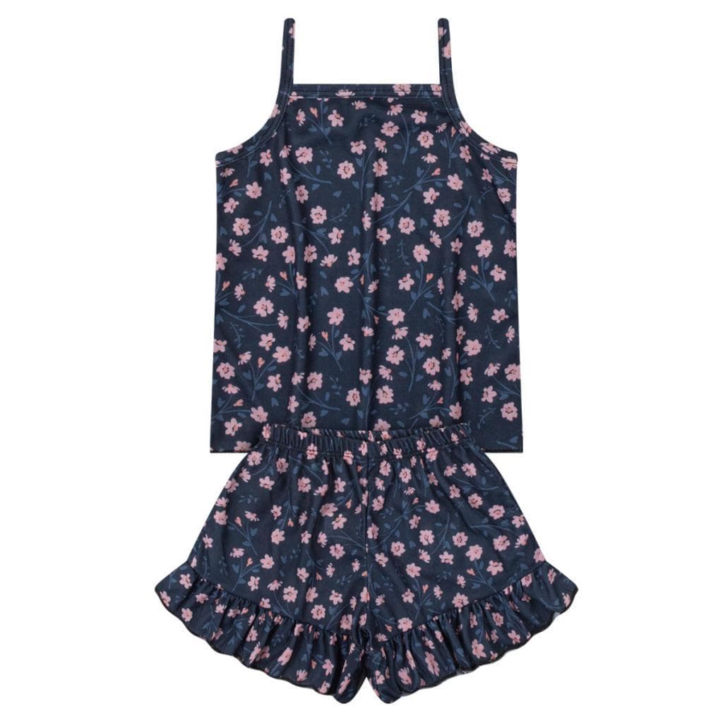 Conjunto Infantil Menina Estampado Floral Marinho
