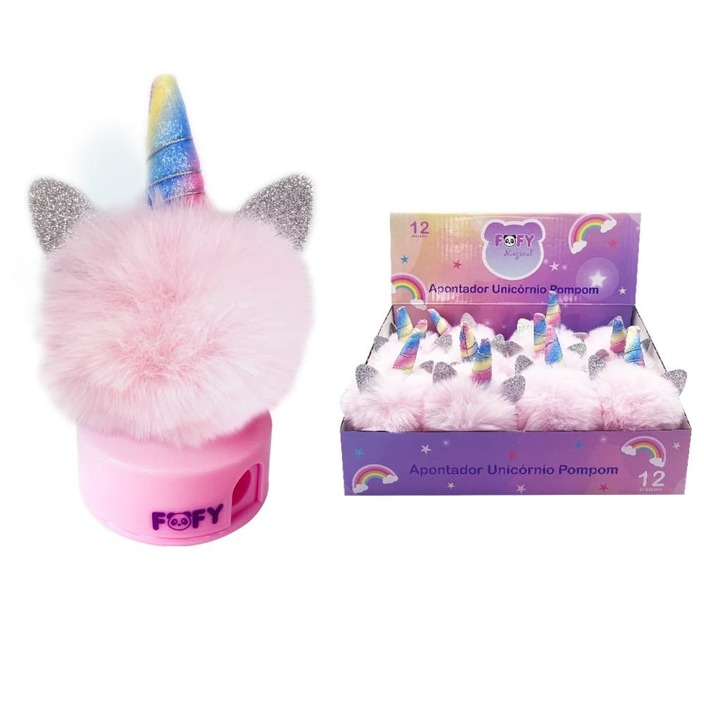 Apontador Infantil Unicórnio com Pompom Fofy – Material Escolar, Papelaria Criativa, Volta às Aulas