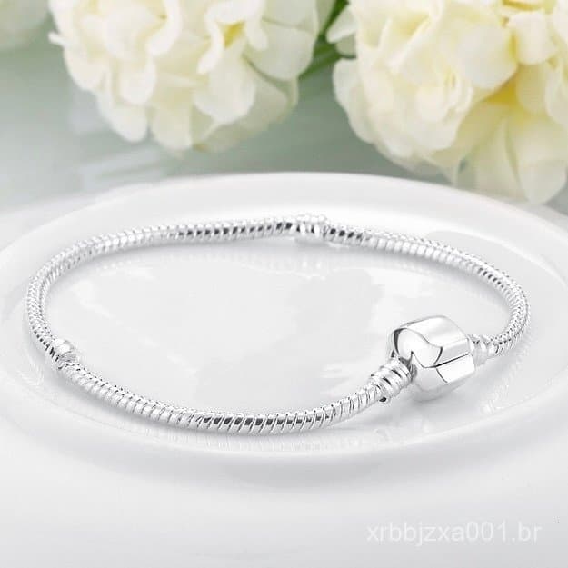 Pulseira Banhada A Prata 925 Com Bolsa De Veludo Corrente De Mão Para Mulheres Joias Básicas Da Moda Pulseira Feminina