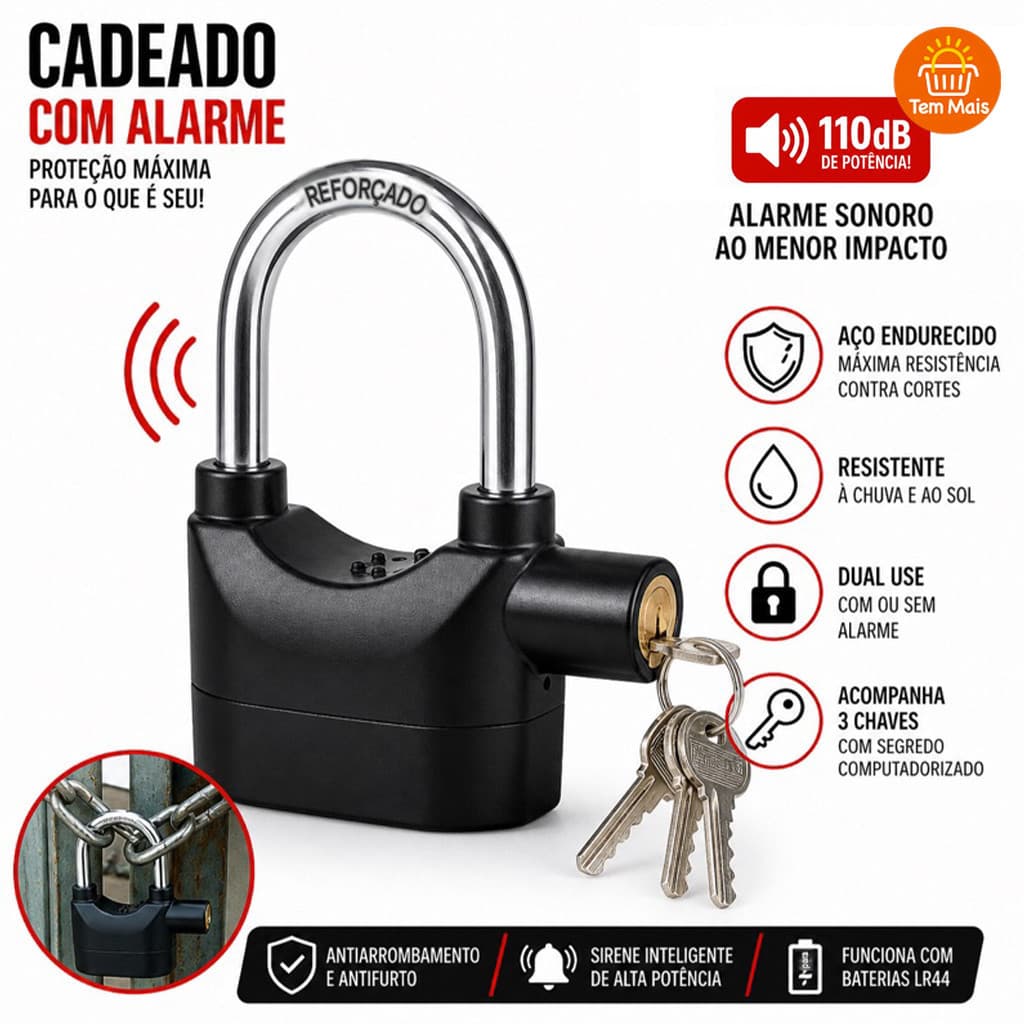 Cadeado Eletrônico com Sensor de Movimento e Alarme Sonoro, Proteção Extra para Motocicletas e Bicicletas
