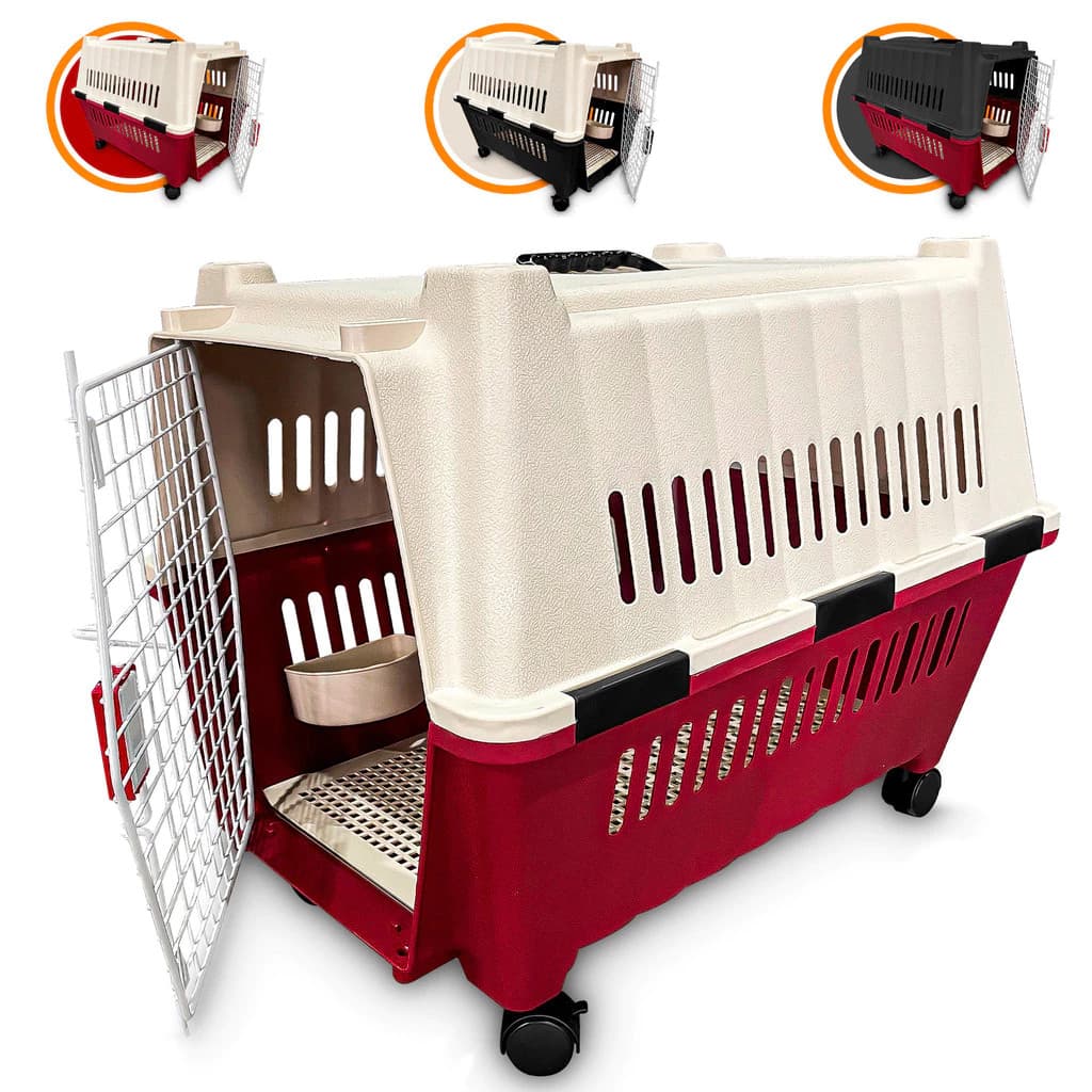 Caixa de Transporte Para Cães e Gatos Grandes Até 25kg Porta de Ferro Com Rodinhas Envio Imediato