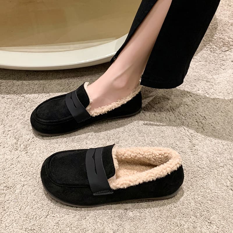 Tamanho grande 41-42 ervilhas sapatos femininos inverno velo sapatos de algodão plana deslizamento-em mulheres grávidas