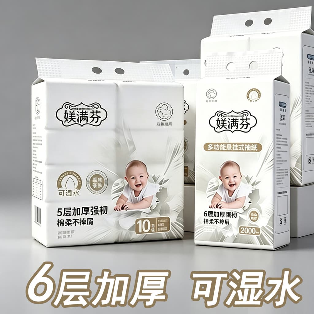 Yumanfen polpa de madeira removível papel higiênico papel higiênico água molhada 6 camadas engrossado mãe bebê guardanap