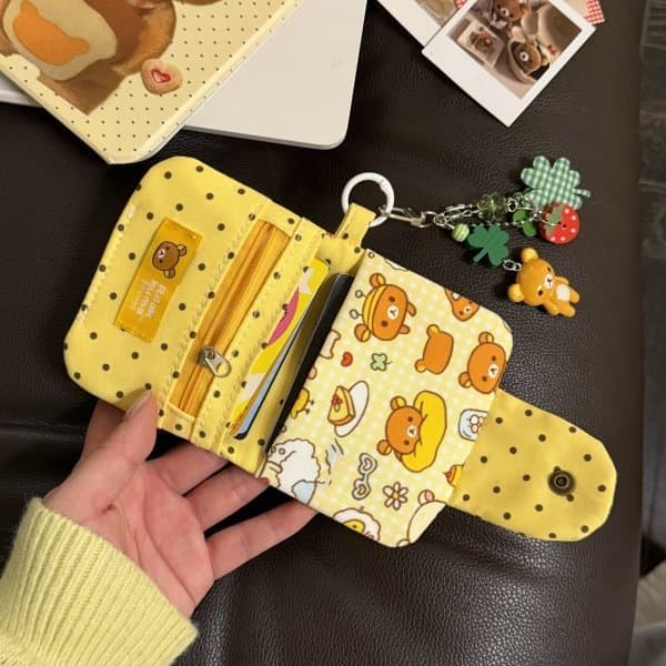 Ins estilo bonito pouco fresco Rilakkuma dos desenhos animados moeda bolsa estudante caso chave de pelúcia curto caso de