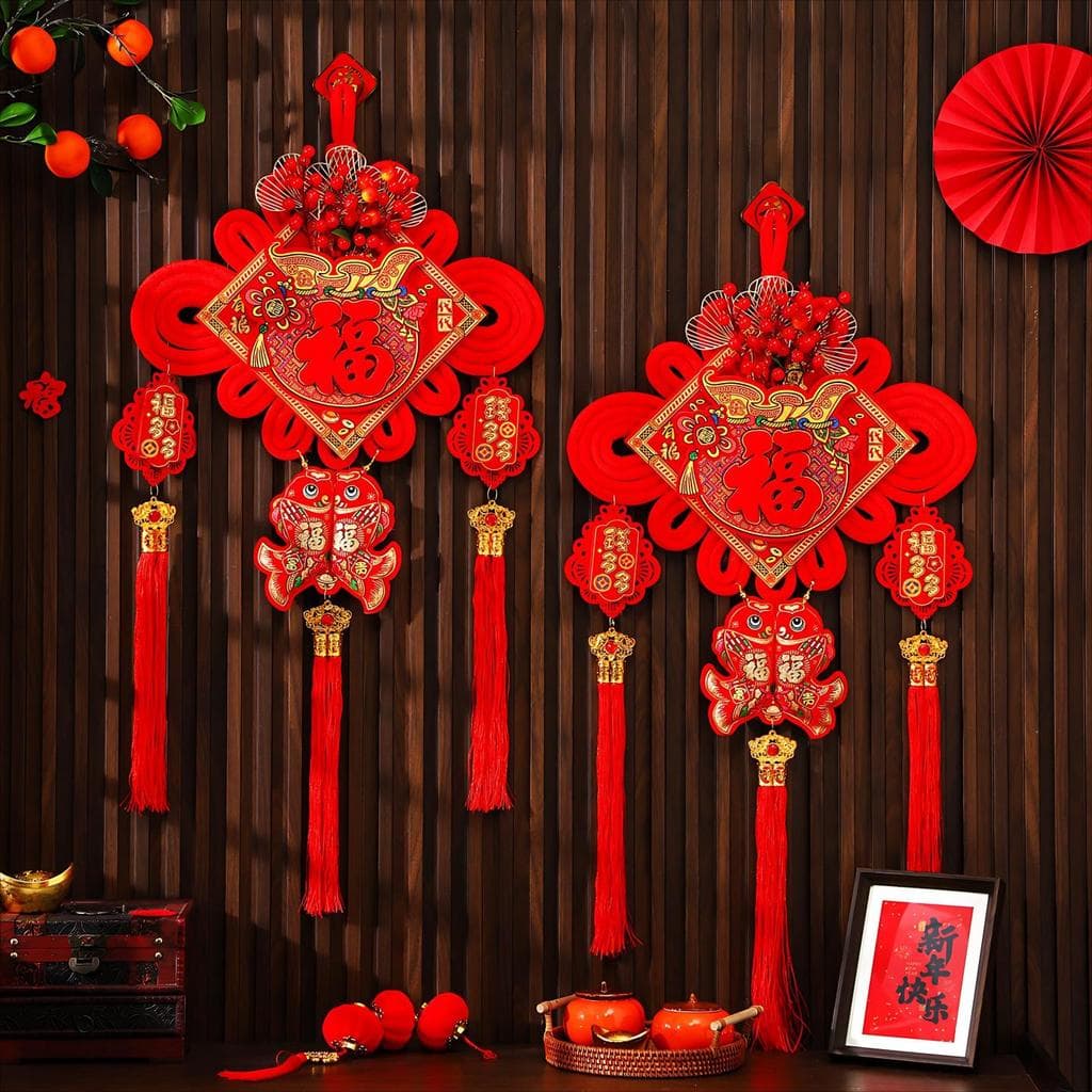 Chinês Nó Fu Personagem Pingente Festival da Primavera Grande Fruta Vermelha Ano Novo Chinês Sala de Estar Parede de TV