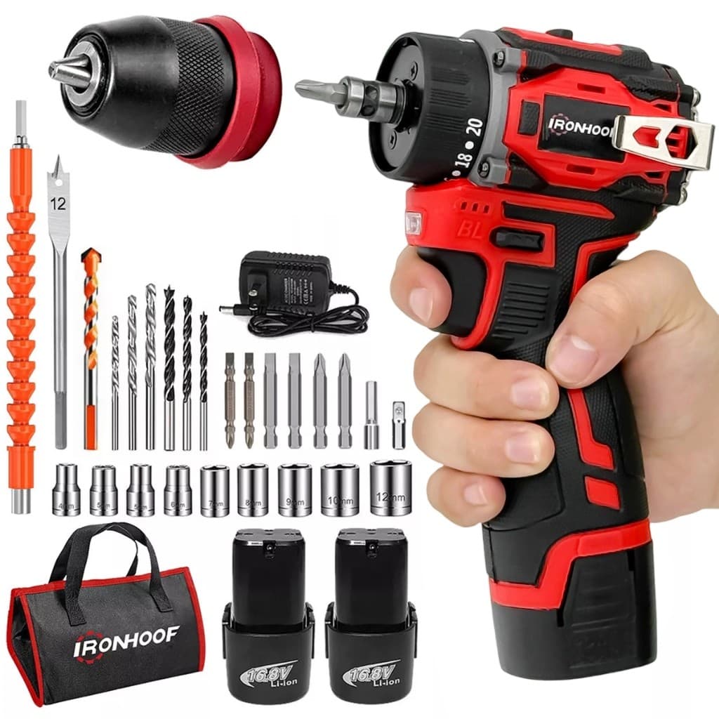 Parafusadeira A Bateria 16.8v Furadeira EléTrica  Brushless 2 Bateria