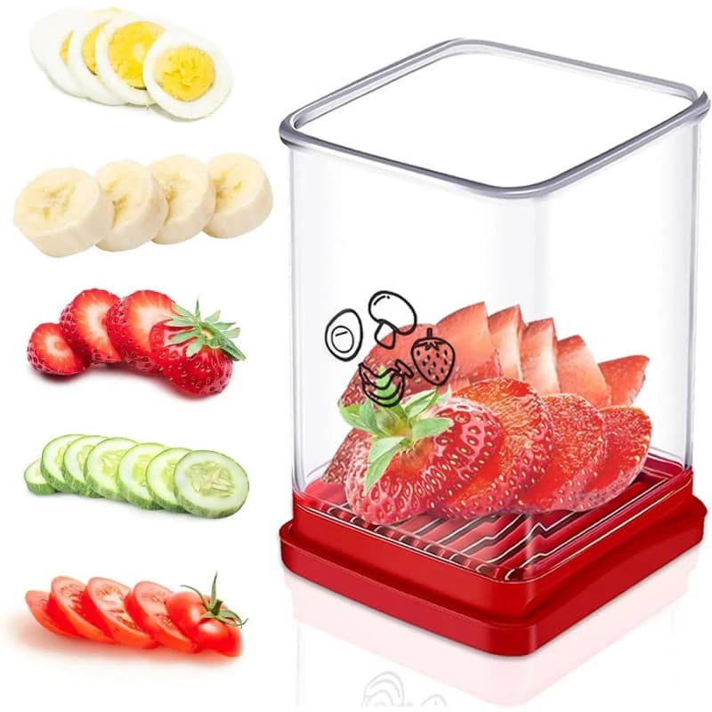 Cortador de Morangos upSlierFruitStrawberryutter: Cortador de Morangos com Placa de Empurrar em Aço Inoxidável, para Pre