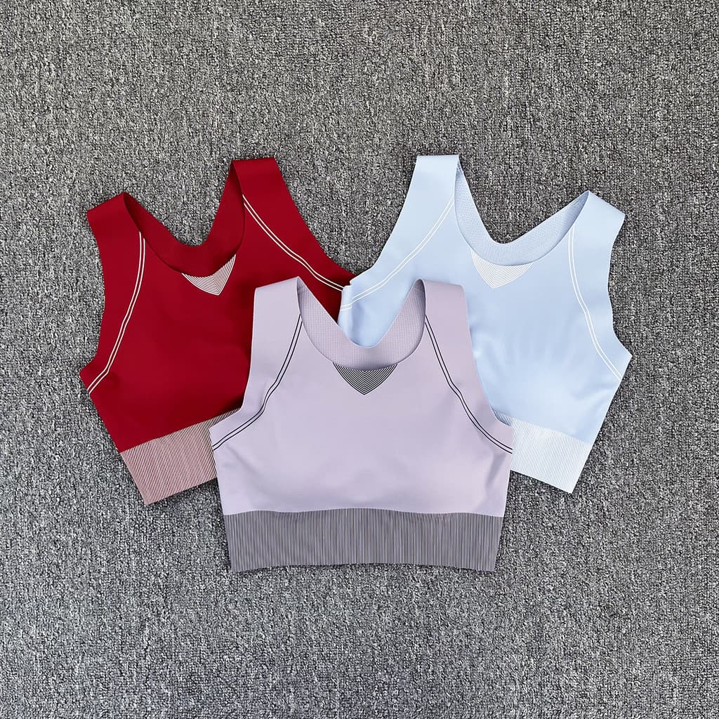 Sem costura roupa interior esportiva de uma peça feminina copo fixo sutiã estilo fino Fitness à prova de choque correndo