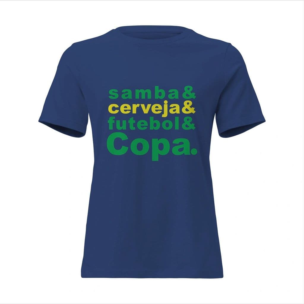 Camisa Feminina Baby Look Samba e Cerveja e Futebol e Copa