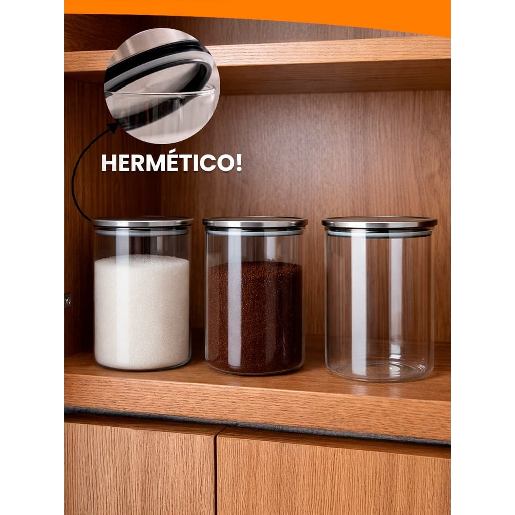 Potes Hermético Redondo 950ML 1/2/3/ Unds Cereais Grãos Tampa Inox Porta Condimentos Vedação Novidade