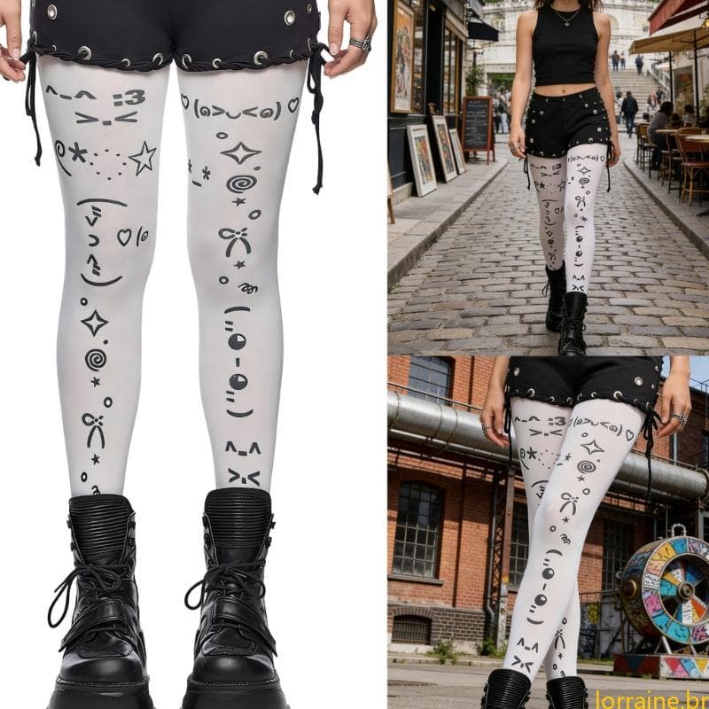 lORI Meia-Calça Feminina Para Festivais Música Uniformes, Estampa Fofa, Estética Gótica, Tecido Respirável, Meias