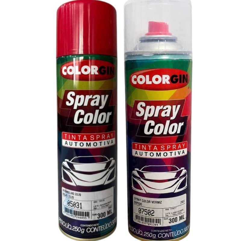 KIT TINTA AUTOMOTIVA COLORGIN VERMELHO 3370 + VERNIZ RAPIDO