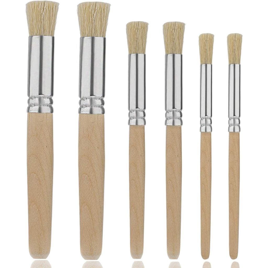 TOYMIS 6 Pincéis de Madeira para Estêncil, Pincéis de Cerdas Naturais para Pintura Acrílica, Pintura a Óleo, Pintura em