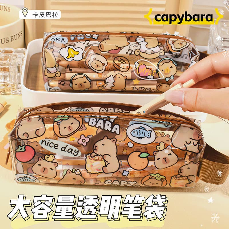 | 【pencil case】 | ✷Cross-Border boa venda Kapibara transparente octogonal lápis caso estudante papelaria saco de armazen