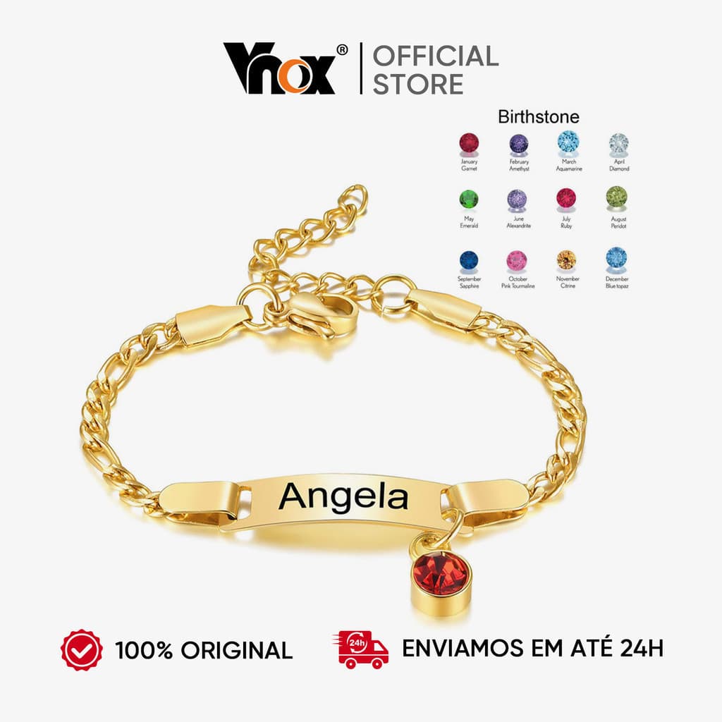 Pulseira personalizada Vnox, pode gravar o nome do bebê e a pedra do mês de nascimento DZU0