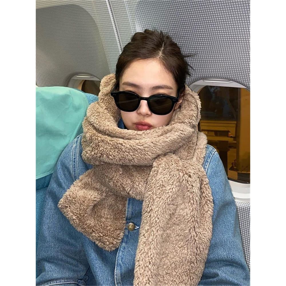Jennie mesmo estilo urso cachecol chapéu um feminino inverno pelúcia engrossado quente bonito babador conjunto de três p