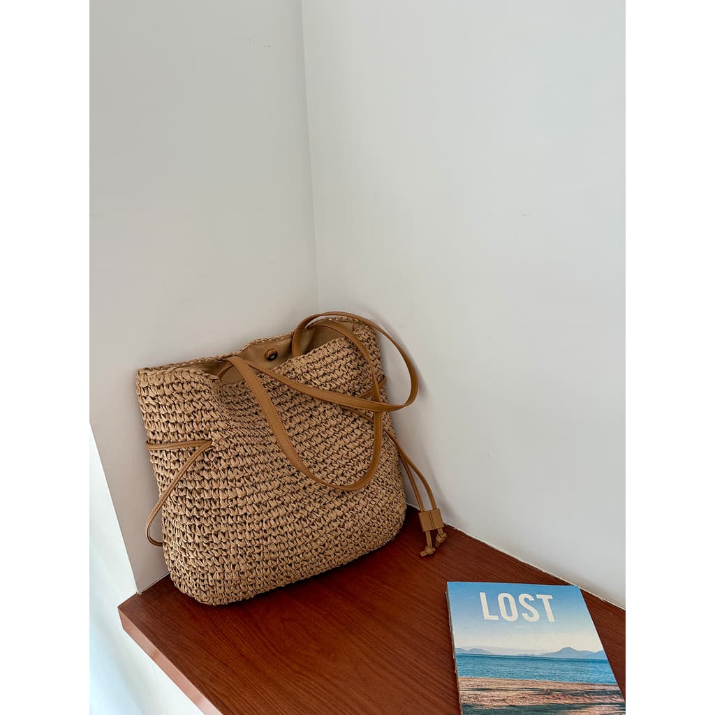 Gordo velho e fino bambu tecido cordão balde saco feminino Original nicho Design grande capacidade Casual bolsa de ombro