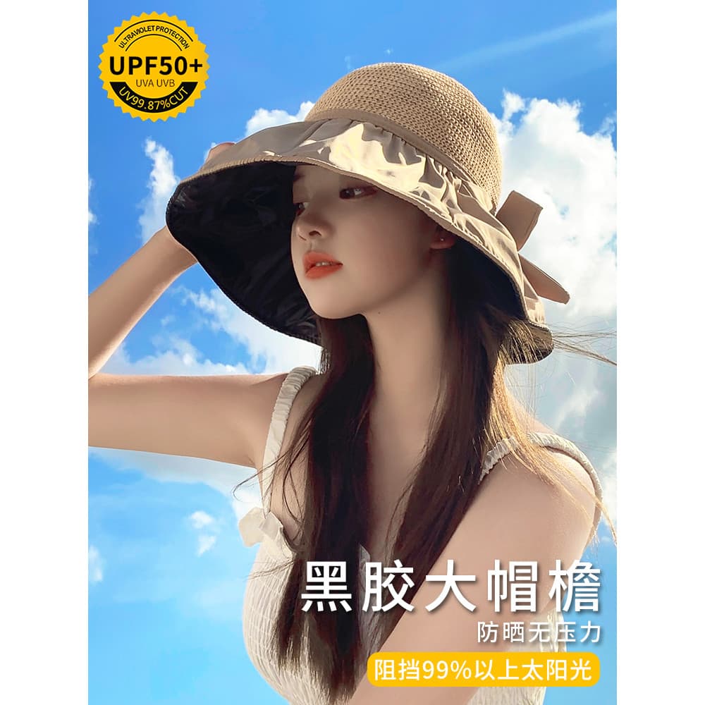 Chapéu de praia de vinil chapéu de sol feminino verão oco chapéu de palha ultravioleta grande borda capa rosto protetor