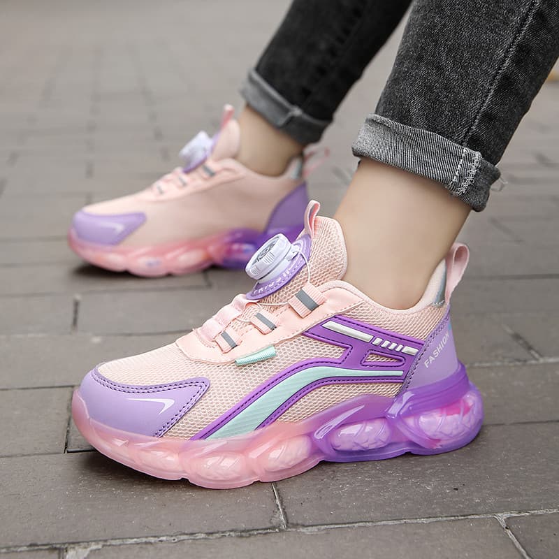 Meninas sapatos 2024 outono novo estilo médio grande crianças sapatos esportivos malha respirável meninas fivela rotativ