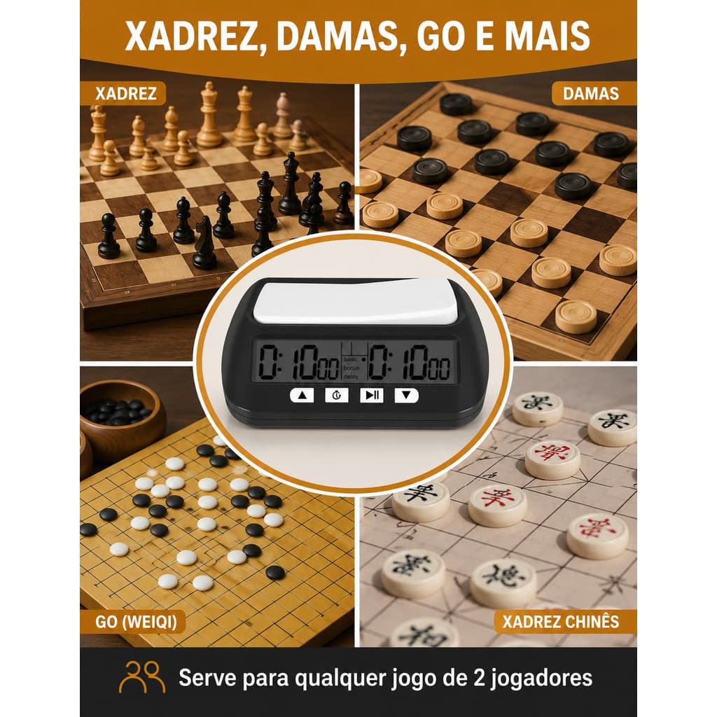 Cronômetro Relógio de Xadrez Digital Profissional Delay Bônus Timer Torneio Competição Damas