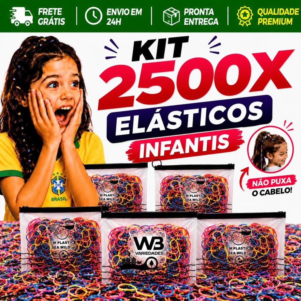 Combo 2500 Elásticos de Cabelo Liguinha Infantil Feminino com Necessaire Envio Imediato
