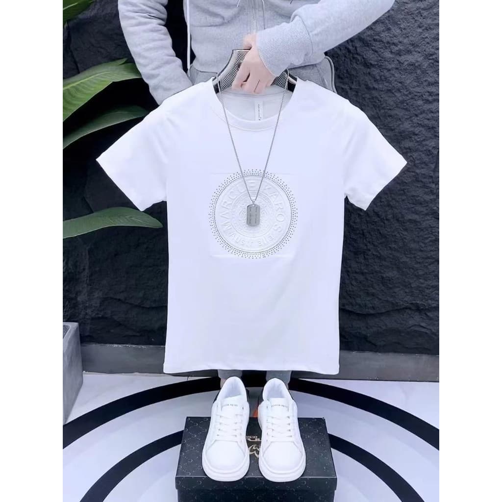 2026 verão novo estilo moda padrão simples na moda camiseta masculina de manga curta fino ajuste em torno do pescoço mei