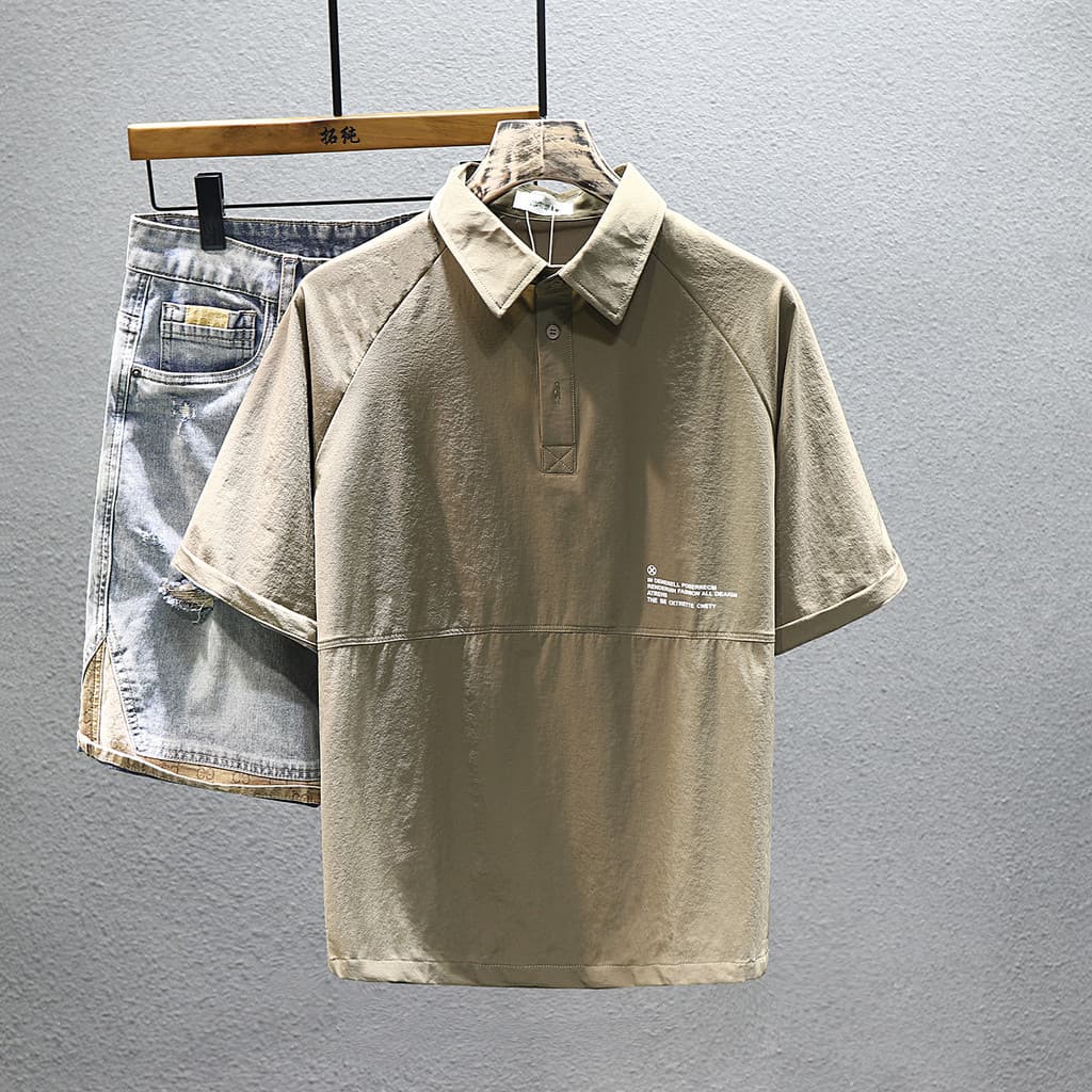 Verão de manga curta camiseta masculina ombro caído lapela Street Wear Casual Cardigan camiseta High-End Com