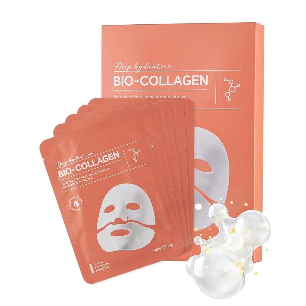 Conjunto de Máscaras Faciais em Folha, 5 Pacotes de Máscaras Faciais Hidratantes e Umectantes com Bio-Colágeno, Reduz Li