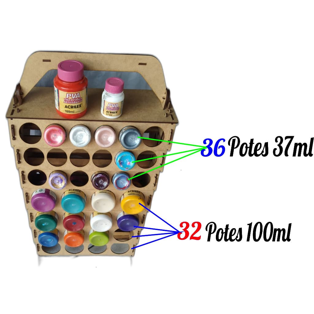 Suporte Organizador Mix/Misto de Tinta Mix 37ml E 100ml Acrilex/Daiara Pontialhismo