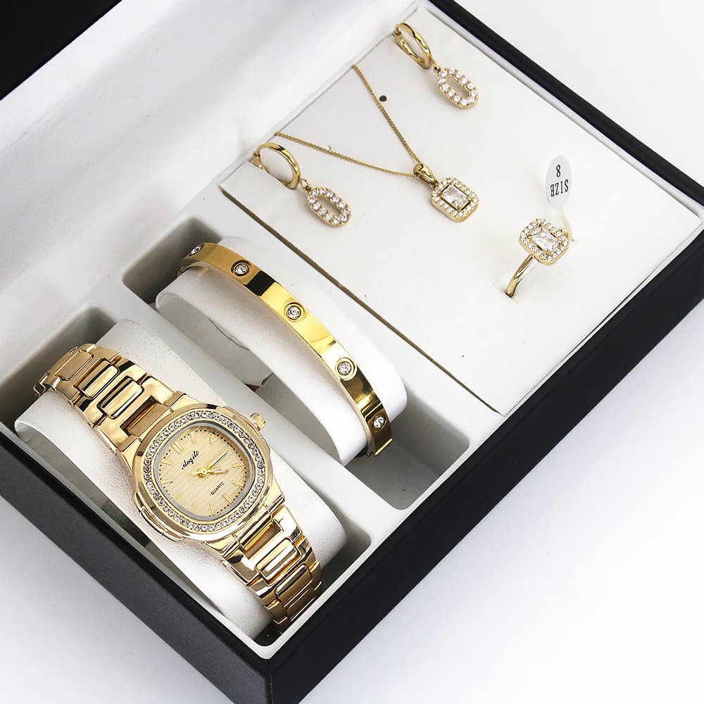 Moda feminina relógio conjunto de jóias de alto valor relógio feminino presente 5 pçs relógio feminino conjunto de jóias