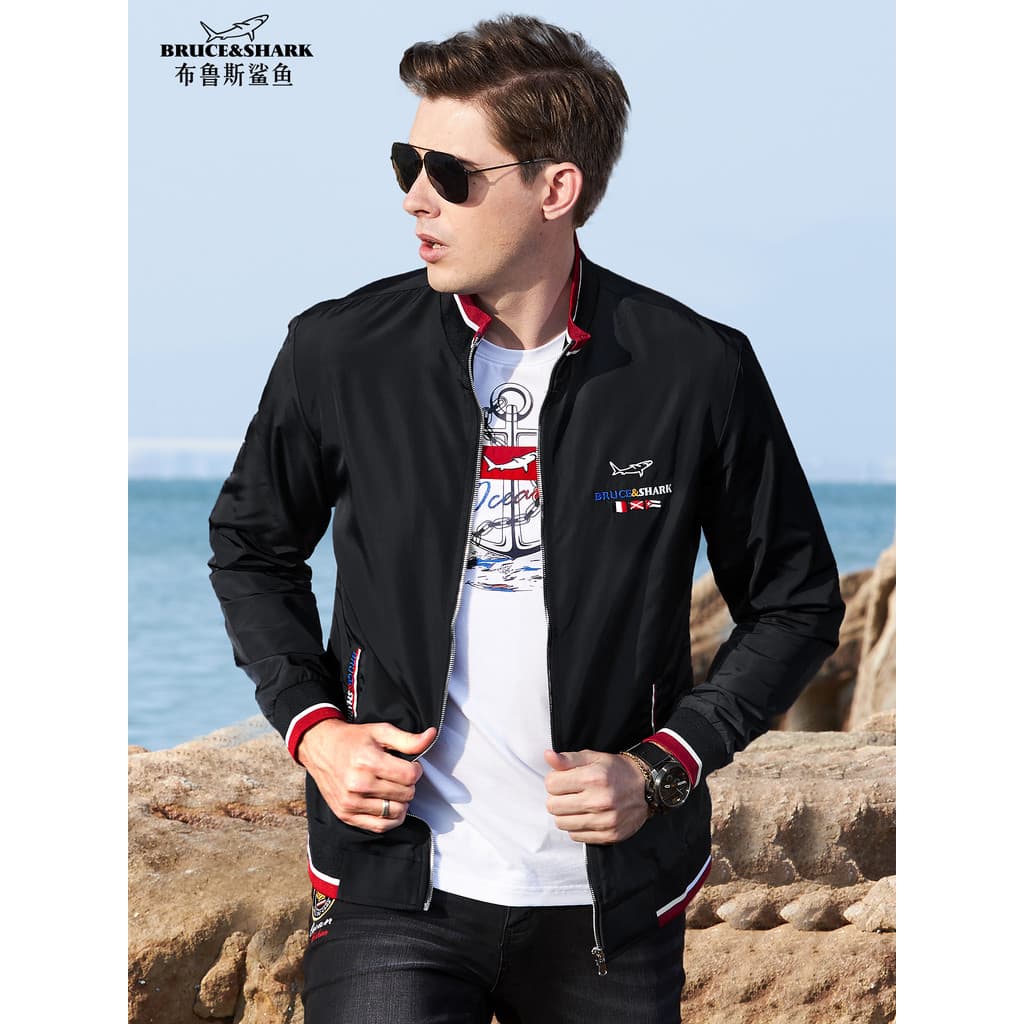 Primavera outono jaqueta masculina fina jaqueta esportiva Bruce Shark Street Wear masculino solto Casual Cardigan tamanh