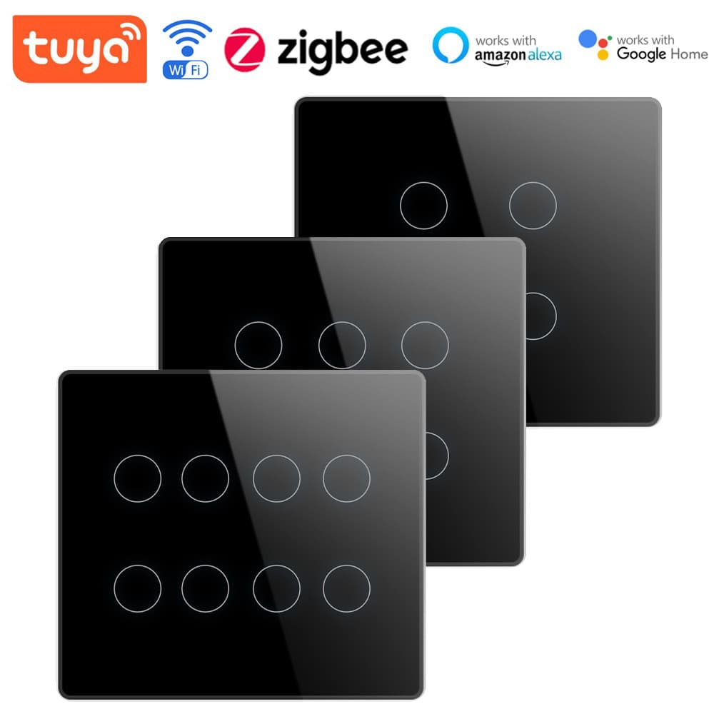 Interruptor Inteligente 124 de 8 Teclas WiFi Tuya, Interruptor Touch Inteligente Tuya Zigbee, Painel Padrão da África do