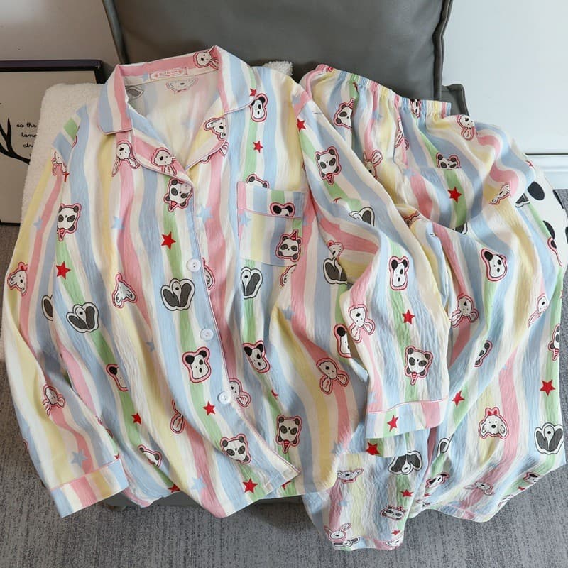 Pijama feminino floral doce estilo coreano, novo modelo primavera/outono 2026, conjunto de roupa de casa de algodão nuve
