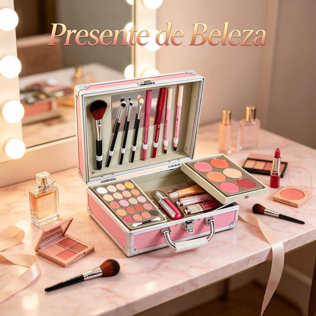 Gradient Pink Makeup Train Case Full Cosmetic Kit Eyeshadow Blush Lip Gloss Set