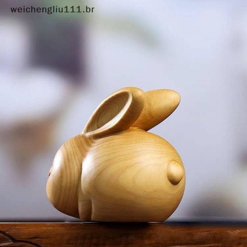 # weicheng Mini Escultura Em Madeira Enfeites De Coelho De Páscoa Estátua Do Zodíaco Da Sorte Decoração De Animais Mesa