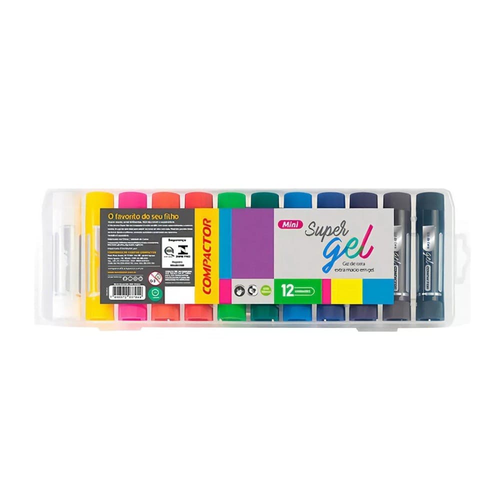 Giz de Cera Gel Mini Estojo 12 Cores Compactor