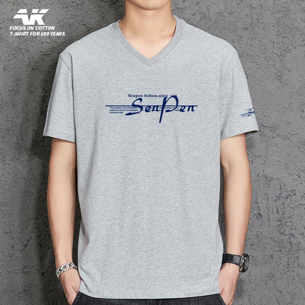 Letras impressas verão estilo Hong Kong simples novo estilo masculino com decote em V de manga curta camiseta masculina