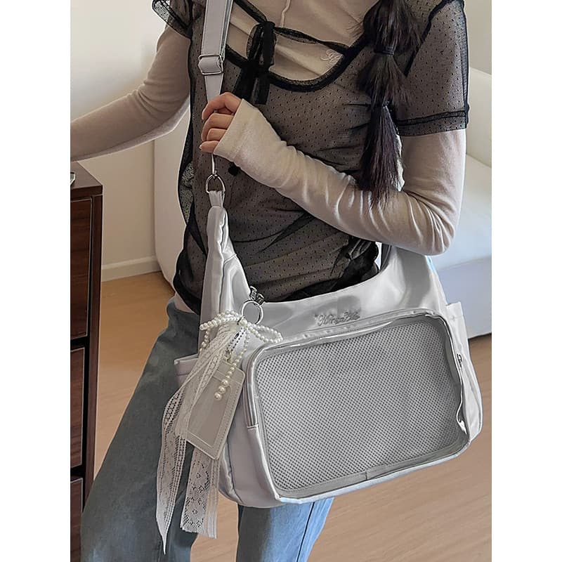 Estilo Preppy All-Match simples cor sólida Casual grande capacidade classe escola diferença saco feminino transparente