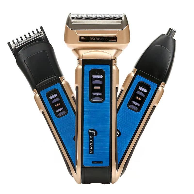 888 Faca de barba recarregável três em um, barbeador elétrico com corte de cabelo, nariz, cabelo, lavagem corporal