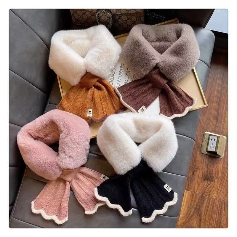 Outono inverno cachecol versão coreana engrossado quente bonito pelúcia pescoço proteção colar cruz cachecol em camadas