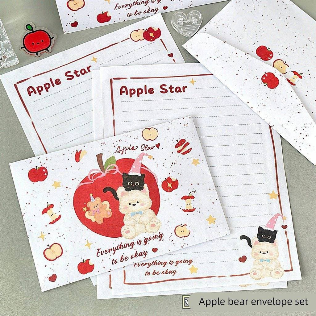 Envelope japonês carta papel carta de amor enviar namorado maçã urso cartão postal conjunto de alto valor bonito criativ