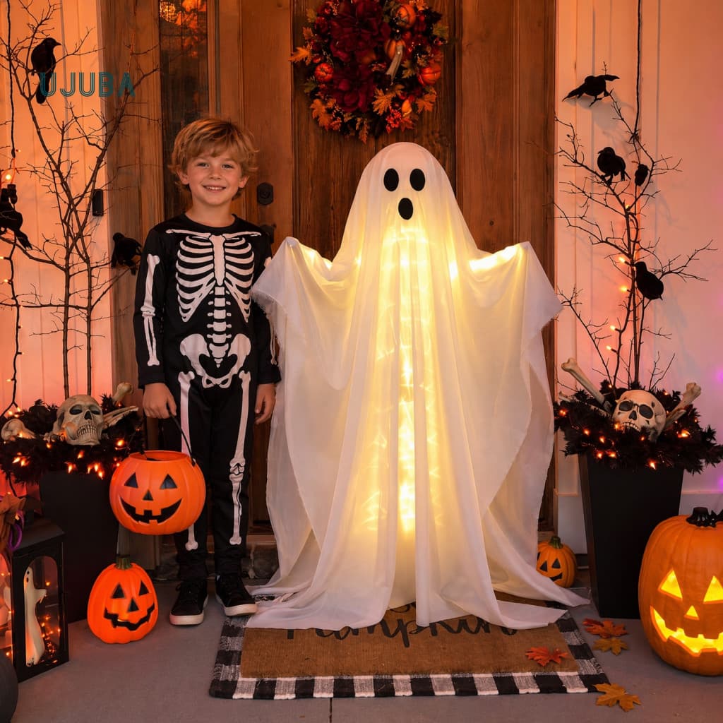 Luz Atmosférica De Halloween Ujb , Fantasma Com Luzes Quentes Para Exibição De Festas Em Jardim E Gramado
