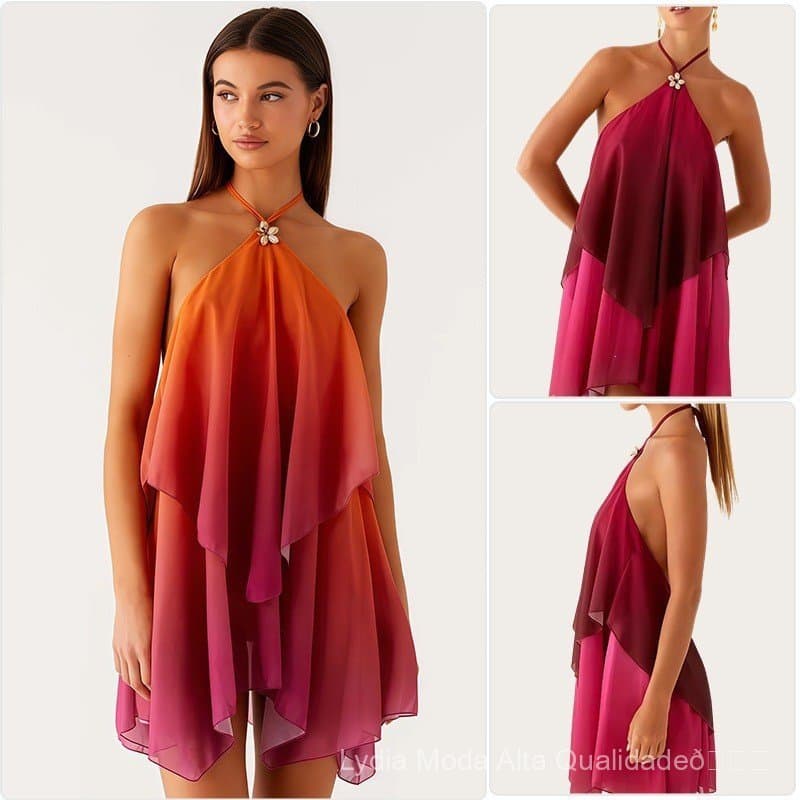 [Oferta especial por tempo limitado] Vestido feminino plus size elegante e de alta qualidade com decote halter, modelo s